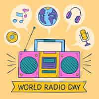 Vetor grátis dia mundial do rádio desenhado à mão