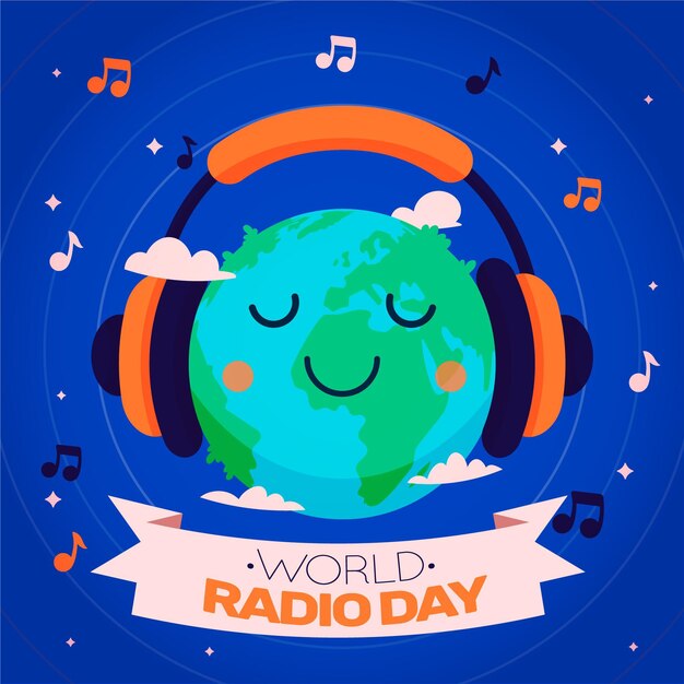 Dia mundial do rádio desenhado à mão