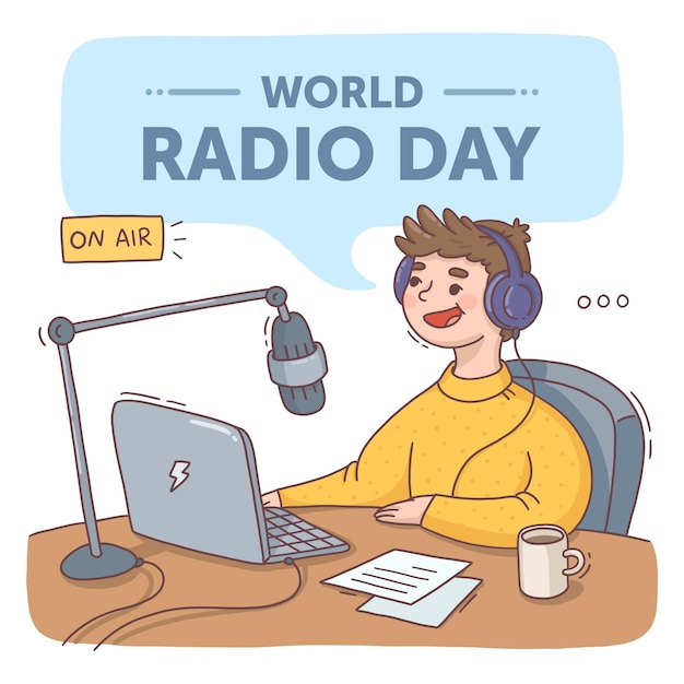 Vetor grátis dia mundial do rádio desenhado à mão