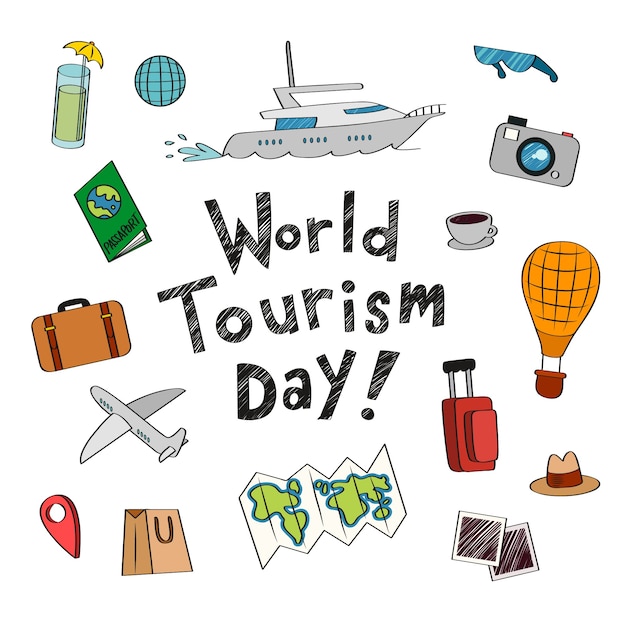 Dia mundial do turismo desenhado à mão