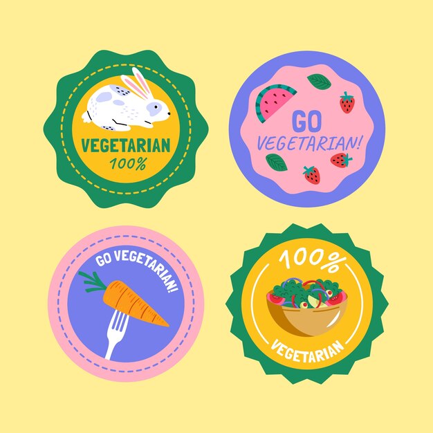 Dia mundial do vegetariano coleção de etiquetas planas desenhadas à mão