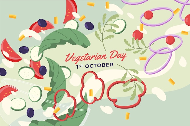 Dia mundial do vegetariano ilustração plana desenhada à mão