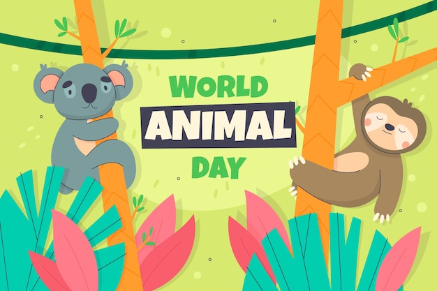 Vetor grátis dia mundial dos animais fundo plano desenhado à mão