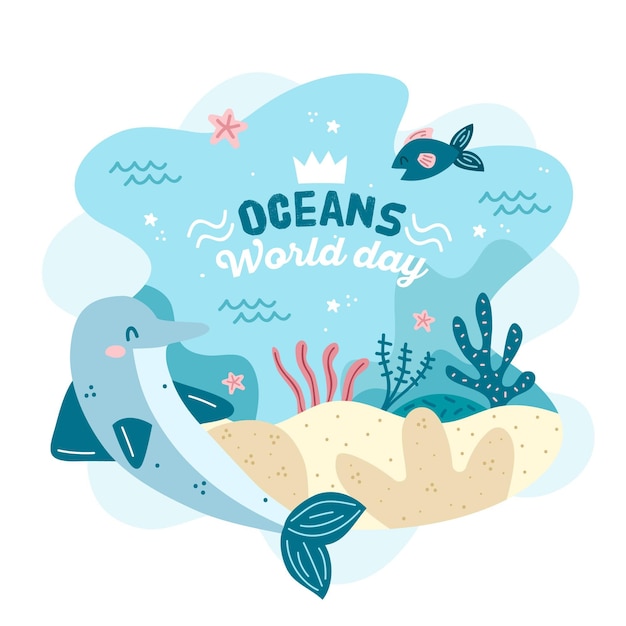 Dia mundial dos oceanos mão desenhada