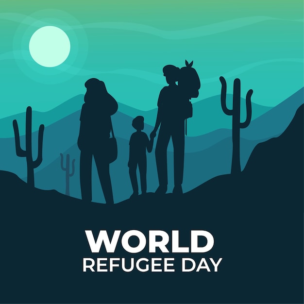 Vetor grátis dia mundial dos refugiados com silhuetas