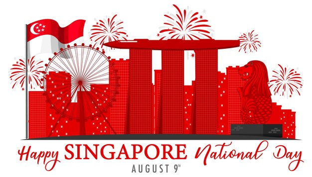 Dia Nacional de Cingapura com Marina Bay Sands Cingapura e fogos de artifício