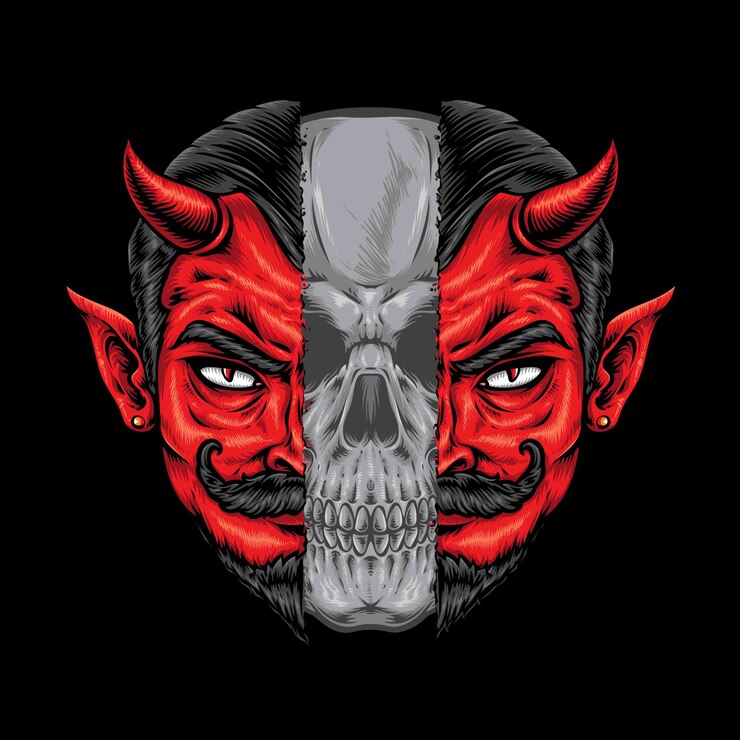 Vetor grátis diabo vermelho com vetor de caveira