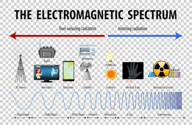 Diagrama de espectro eletromagnético de ciência em fundo transparente