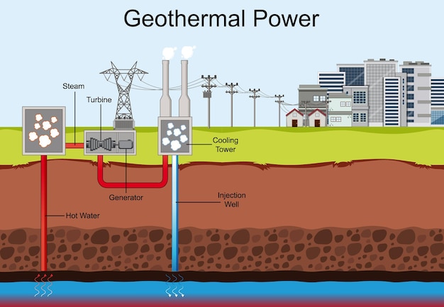 Vetor grátis diagrama mostrando energia geotérmica