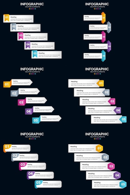 Diagramas de ciclo de 5 etapas e cronogramas 6 pacote de infográficos modelo de slide vetorial de apresentação