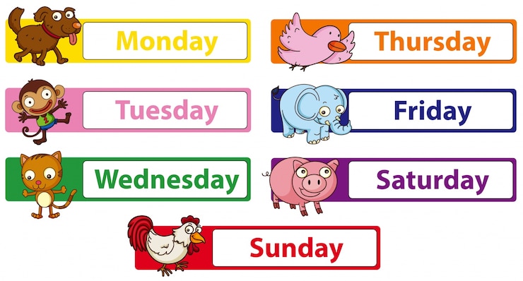 Vetor grátis dias da semana com animais nos sinais