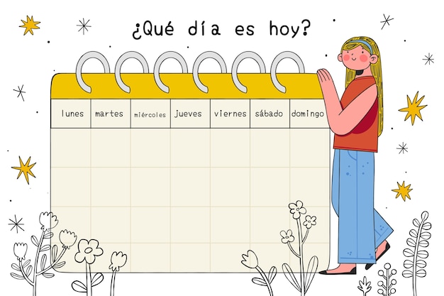 Dias da semana desenhados à mão em design espanhol