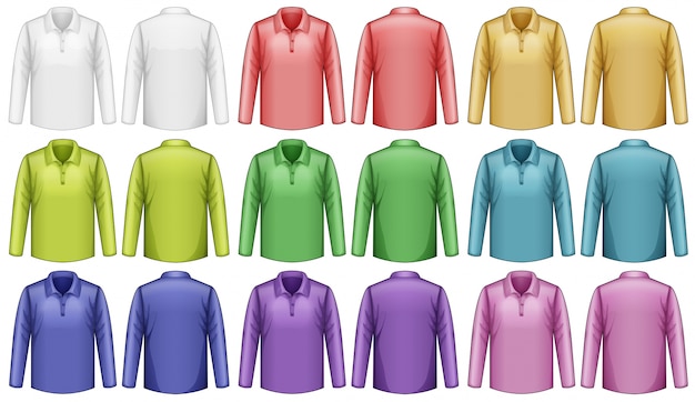 Diferentes cores de camisa de manga comprida