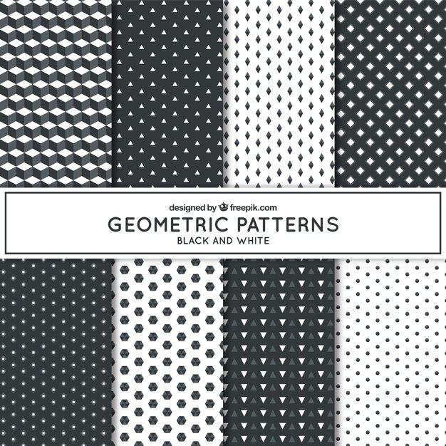 Diferentes padrões geométricos em preto e branco