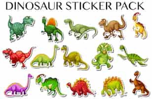 Vetor grátis diferentes tipos de dinossauros na ilustração de design de adesivos