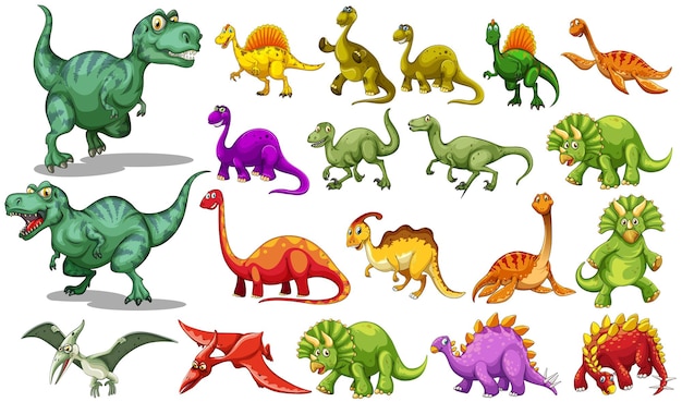 Diferentes tipos de dinossauros Vetor grátis