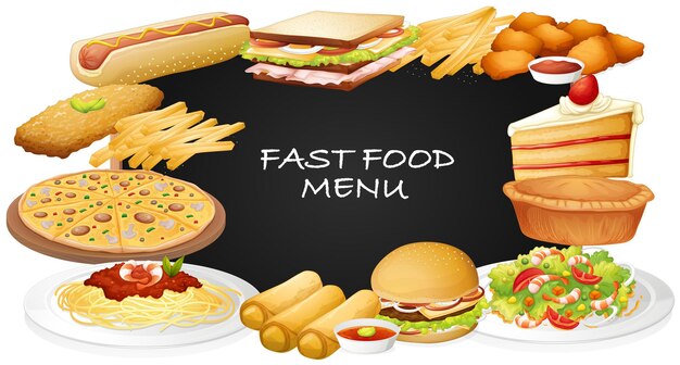 Vetor grátis diferentes tipos de fastfood no menu