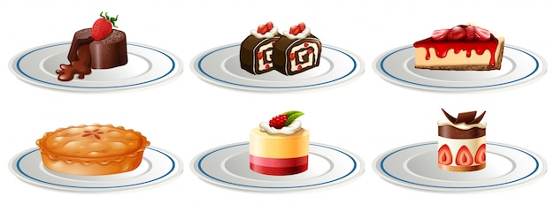 Diferentes tipos de sobremesas na ilustração das placas