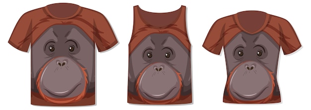 Vetor grátis diferentes tipos de tops com padrão de orangotango