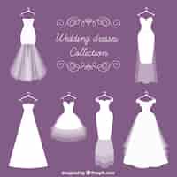 Vetor grátis diferentes tipos de vestido de noiva