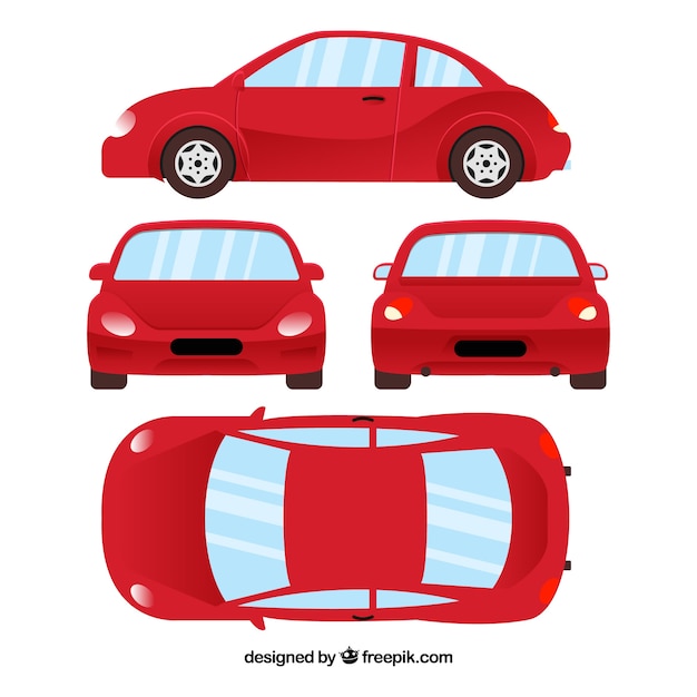 Vetor grátis diferentes vistas do carro vermelho
