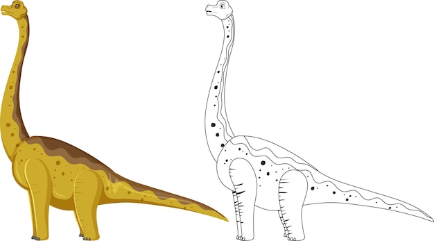 Vetor grátis dinossauro brachiosaurus com seu contorno doodle em backgrou branco