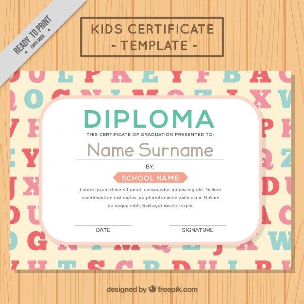 Vetor grátis diploma com o alfabeto para crianças