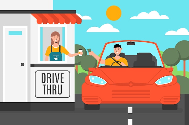 Dirija pela janela com o carro