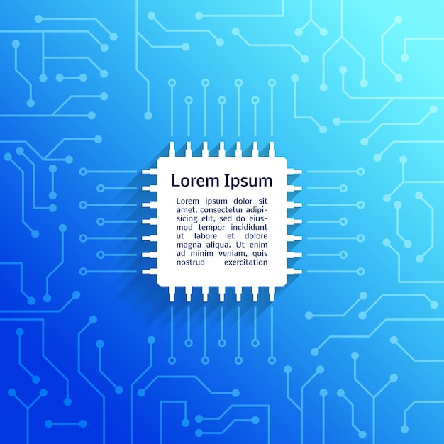Vetor grátis dispositivo eletrônico placa de circuito fundo azul brilhante poster ilustração vetorial