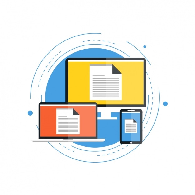 Vetor grátis dispositivos com documentos nas telas
