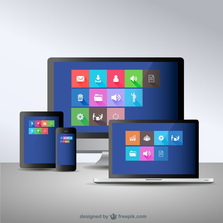 Vetor grátis dispositivos eletrônicos conceito de design responsivo