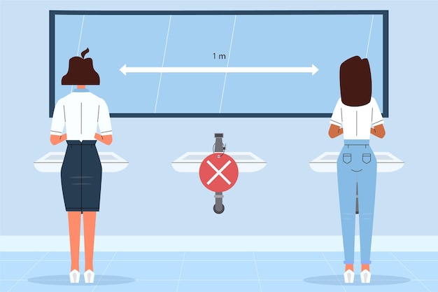 Vetor grátis distância social em banheiros públicos