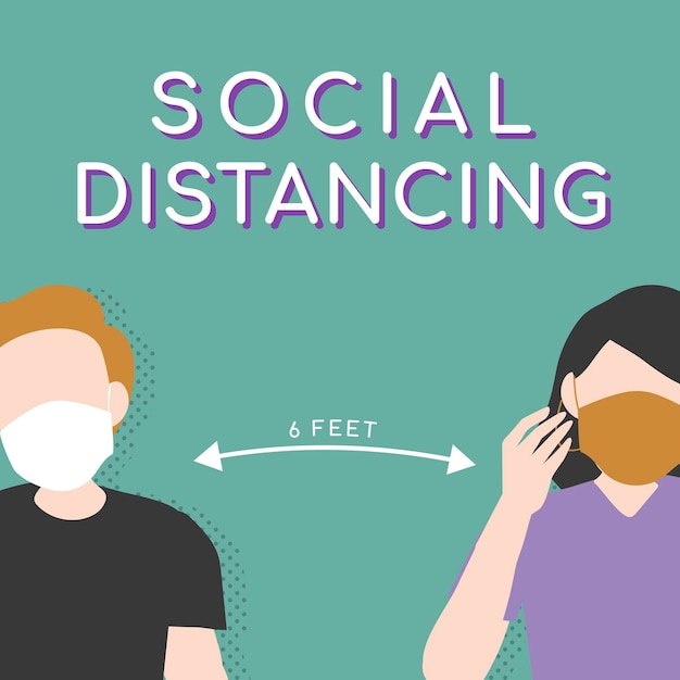 Distanciamento social 6 pés covid-19 post social de consciência