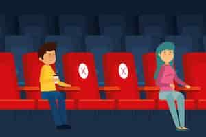 Vetor grátis distanciamento social no cinema