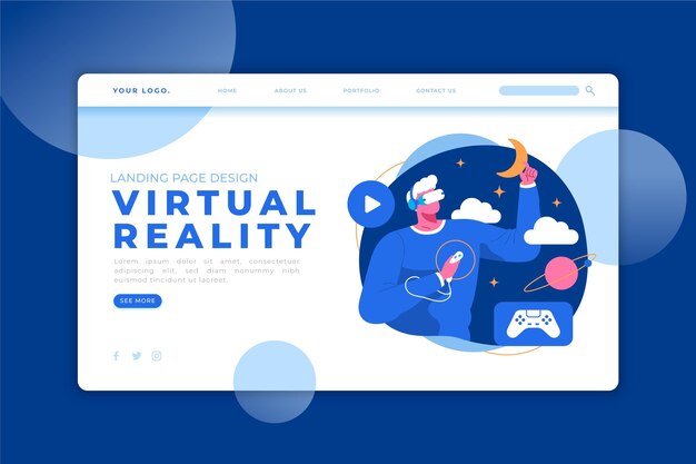 Diversão com a página de destino do headset de realidade virtual