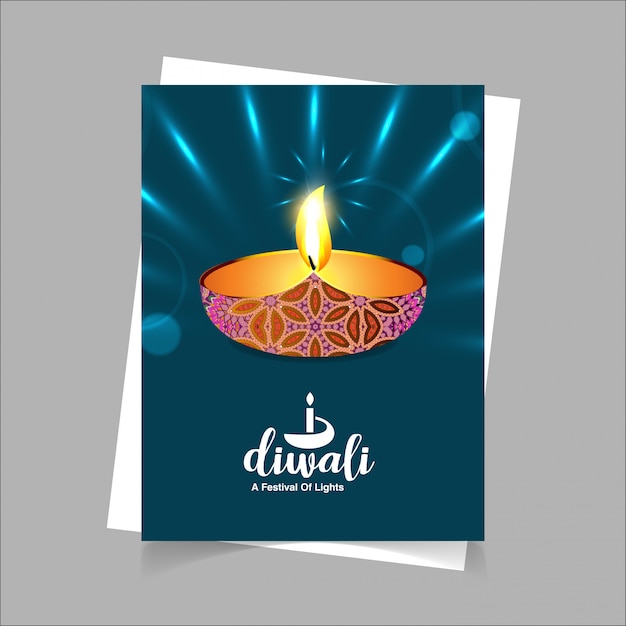 Diwali design fundo azul e tipografia vector