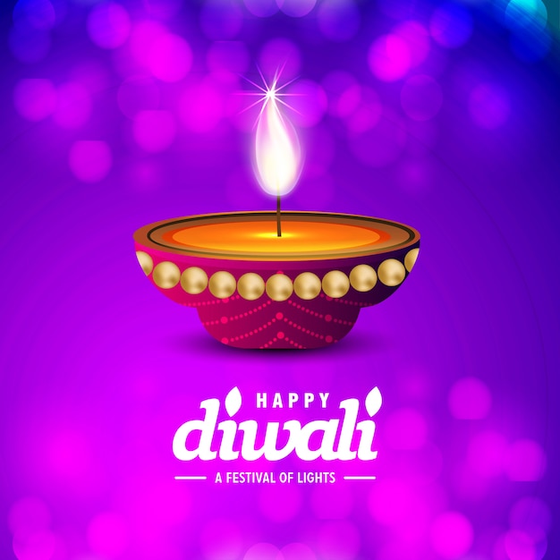 Diwali design fundo roxo e tipografia vector