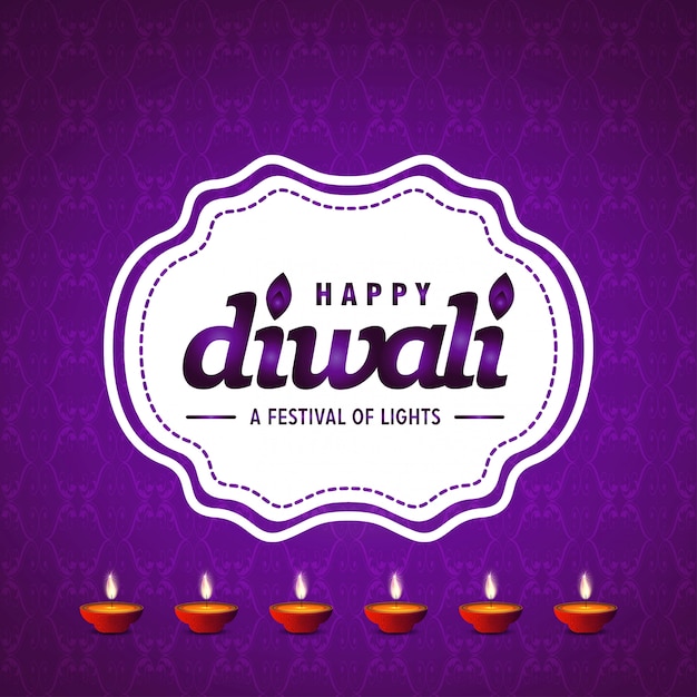 Diwali design fundo roxo e tipografia vector