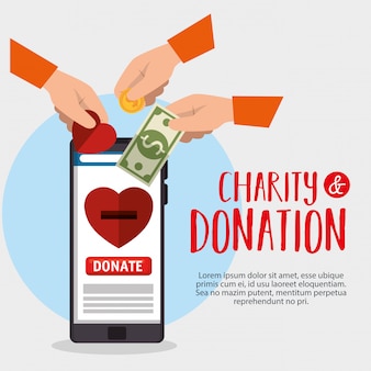 Doação de caridade online com smartphone