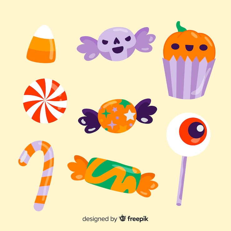 Vetor grátis doces de halloween mão desenhada