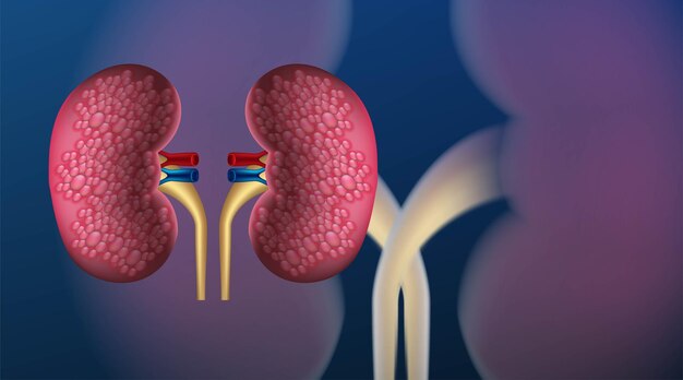 Doença renal Cuidados com anatomia humana ilustração vetorial realista de câncer renal isolada em fundo azul