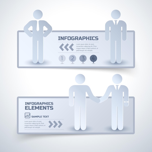 Dois banners horizontais de infográfico de negócios em estilo minimalista sobre relações com parceiros de negócios