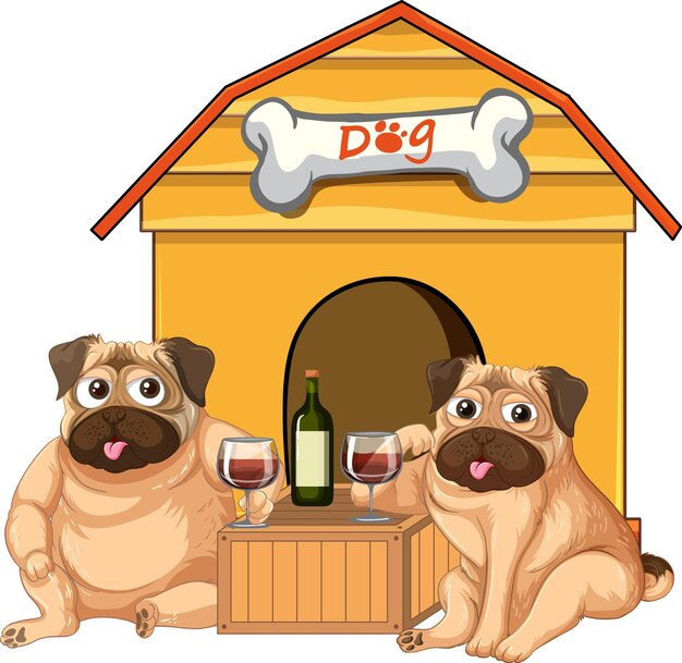 Dois cães bebendo vinho na frente do pethouse