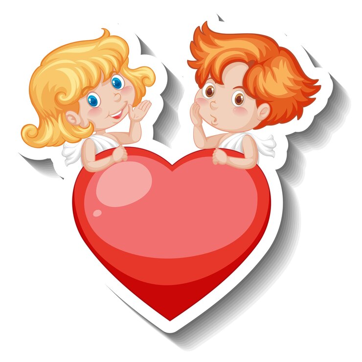 Vetor grátis dois cupidos com coração em estilo cartoon