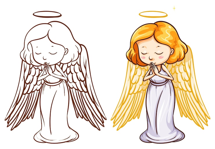 Vetor grátis dois esboços de um anjo