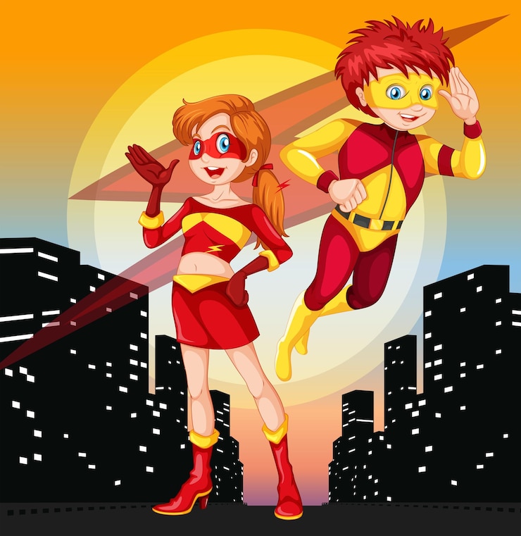 Vetor grátis dois super-heróis na cidade