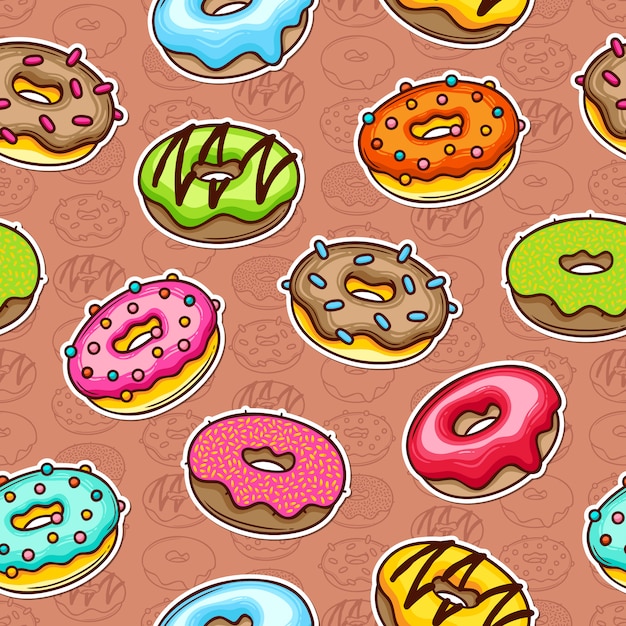 Vetor grátis donut doodle padrão sem emenda colorido