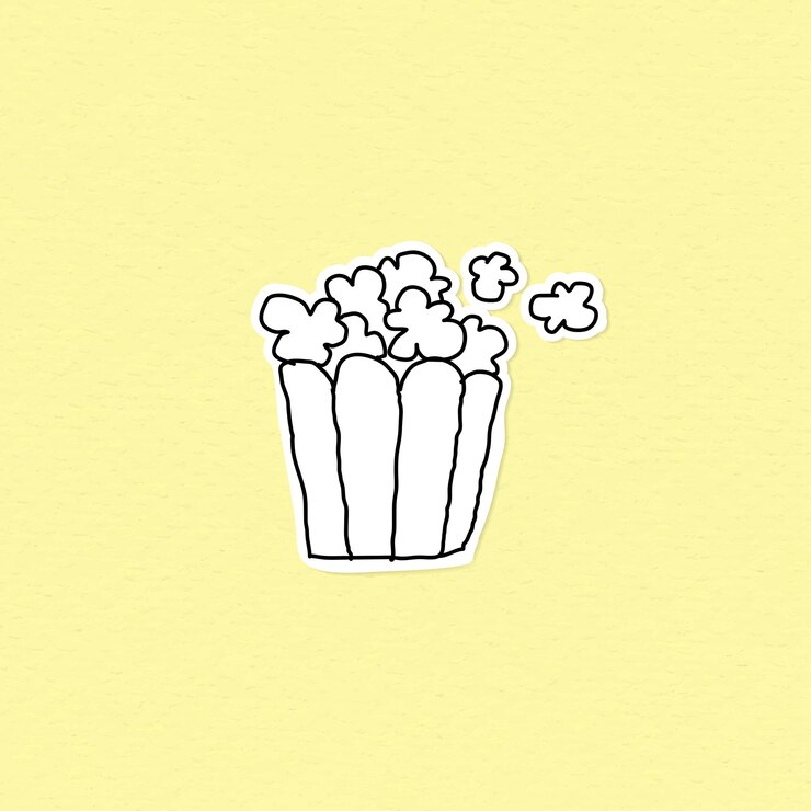 Vetor grátis doodle adesivo de jornal de pipoca com uma borda branca em um vetor de fundo amarelo