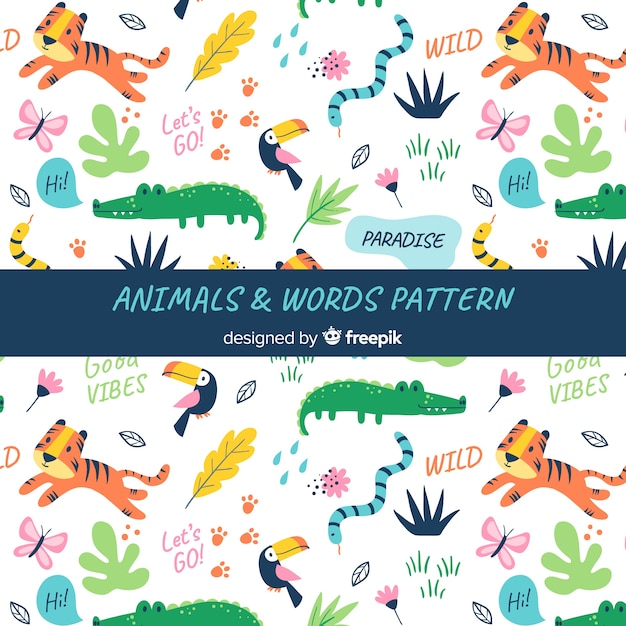 Doodle animais e palavras padrão
