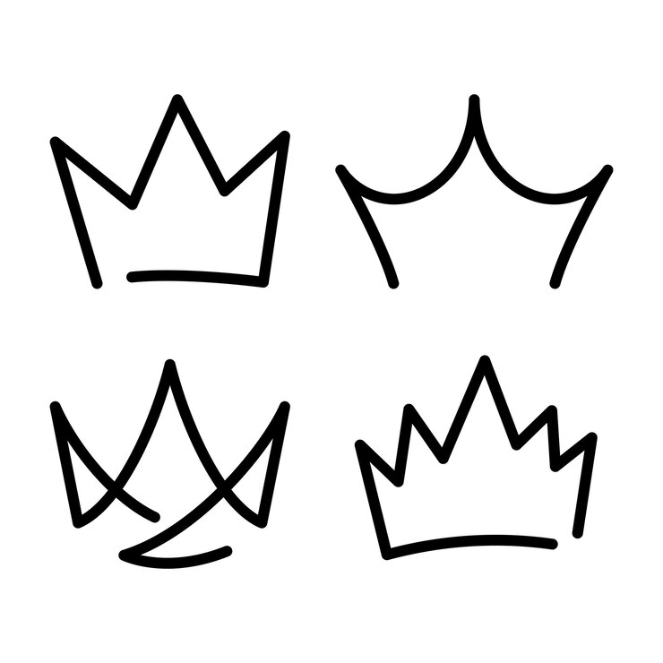 Vetor grátis doodle black crowns set monoline (conjunto de coroas negras)